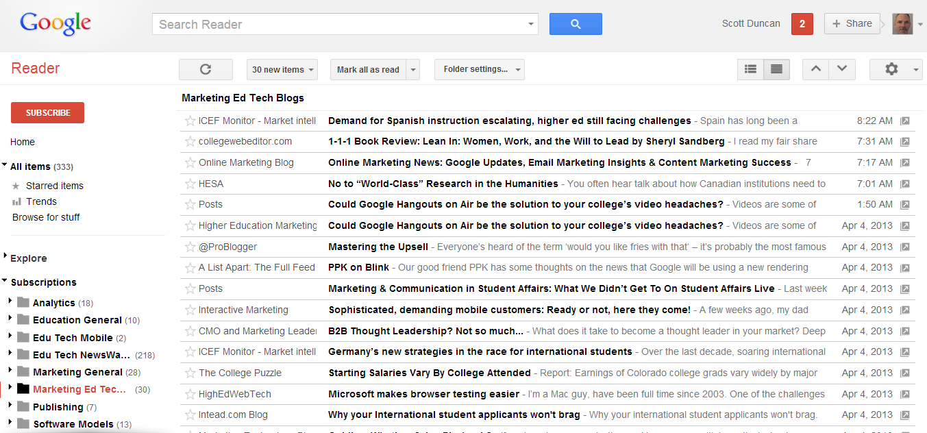 google reader interface