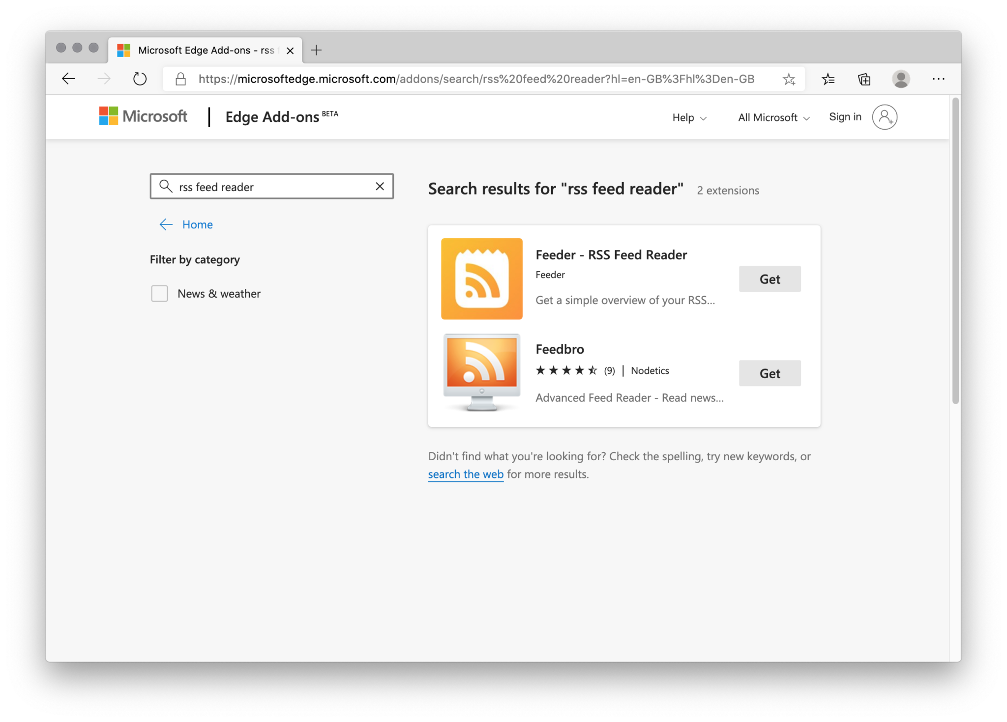 RSS feed reader for Microsoft Edge Feeder Knowledge Base